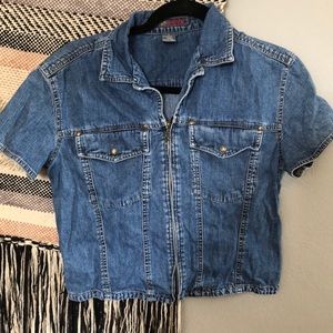 90s zip up denim top